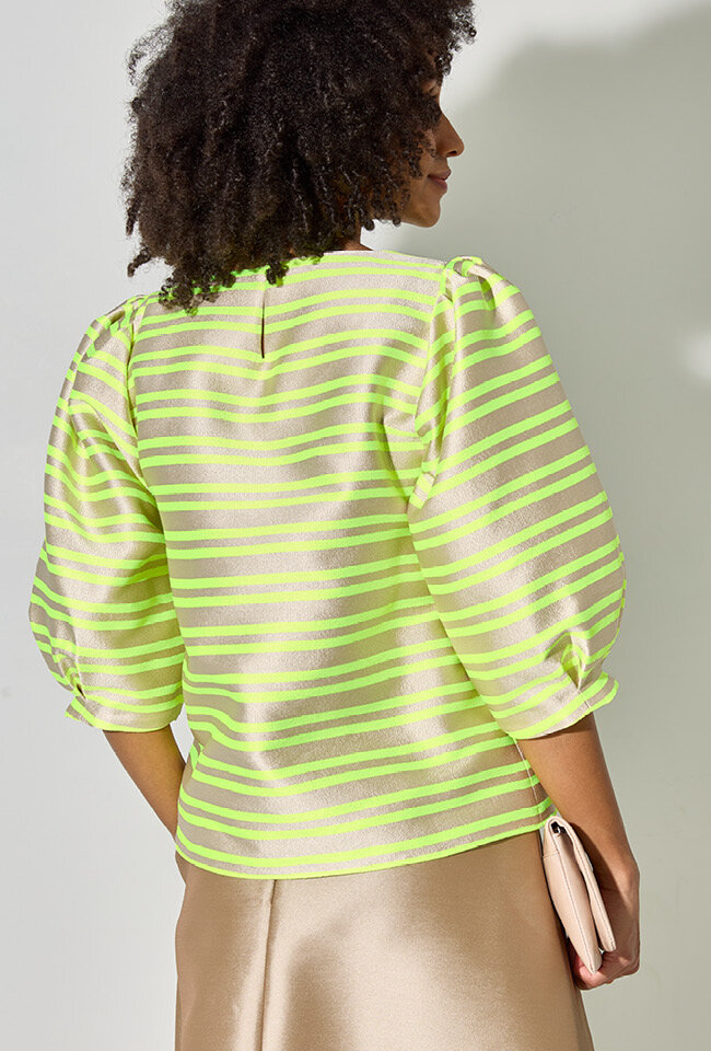 Beige bloes met fluo gele strepen Helga Xandres