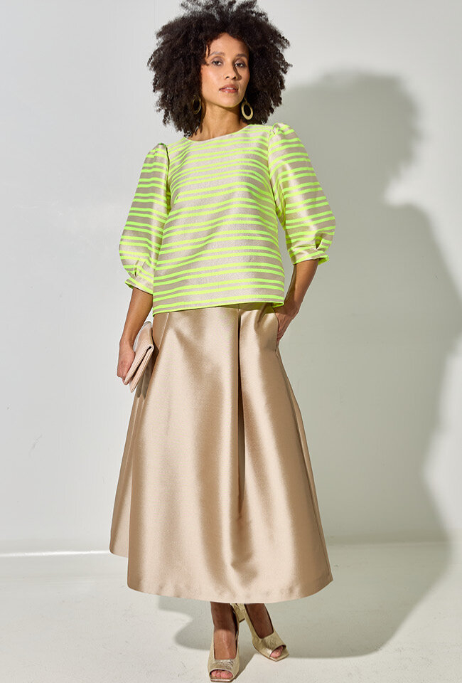 Beige bloes met fluo gele strepen Helga Xandres