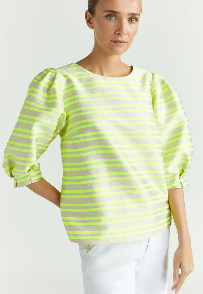 Beige bloes met fluo gele strepen Helga Xandres