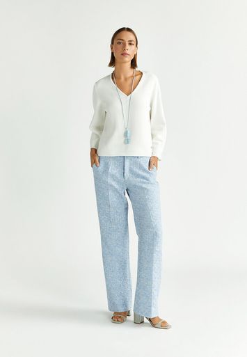 Blauwe geklede broek met print Panchita Xandres