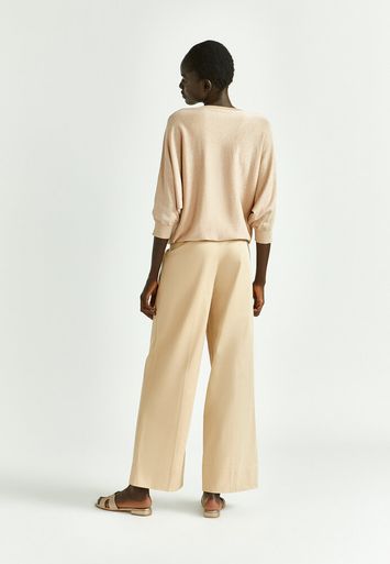 Camel kleurige wijde broek met bandplooi en hoge taille Portia Xandres