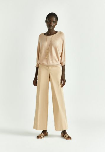 Camel kleurige wijde broek met bandplooi en hoge taille Portia Xandres