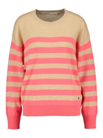 Beige gestreepte trui met fluo 