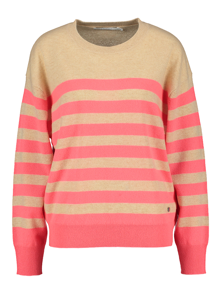 Beige gestreepte trui met fluo 