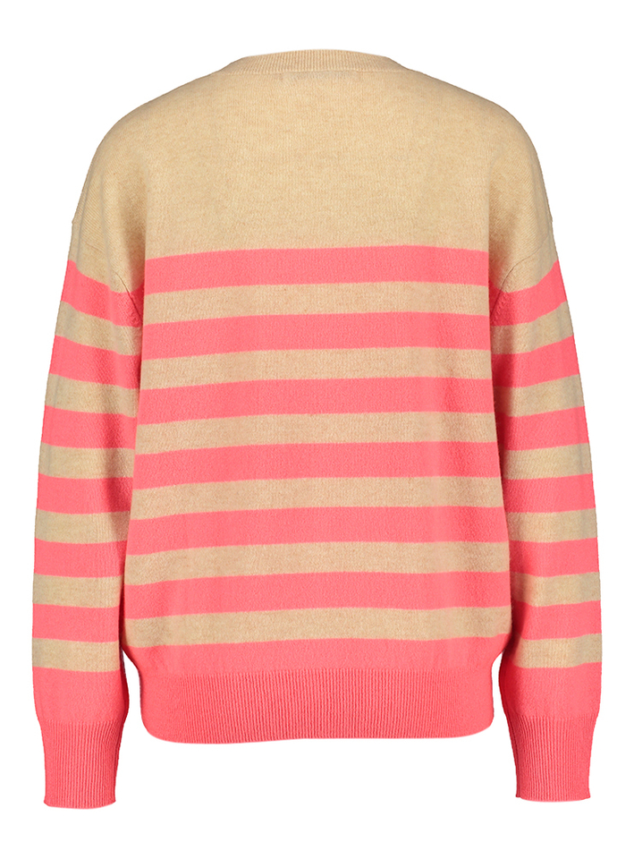 Beige gestreepte trui met fluo 