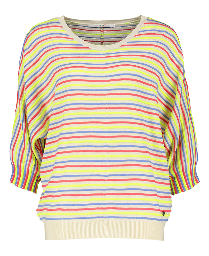 Beige pull met multicolor gestreept motief Gaboni Xandres