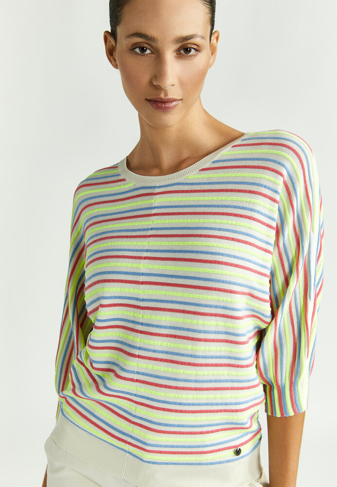 Beige pull met multicolor gestreept motief Gaboni Xandres