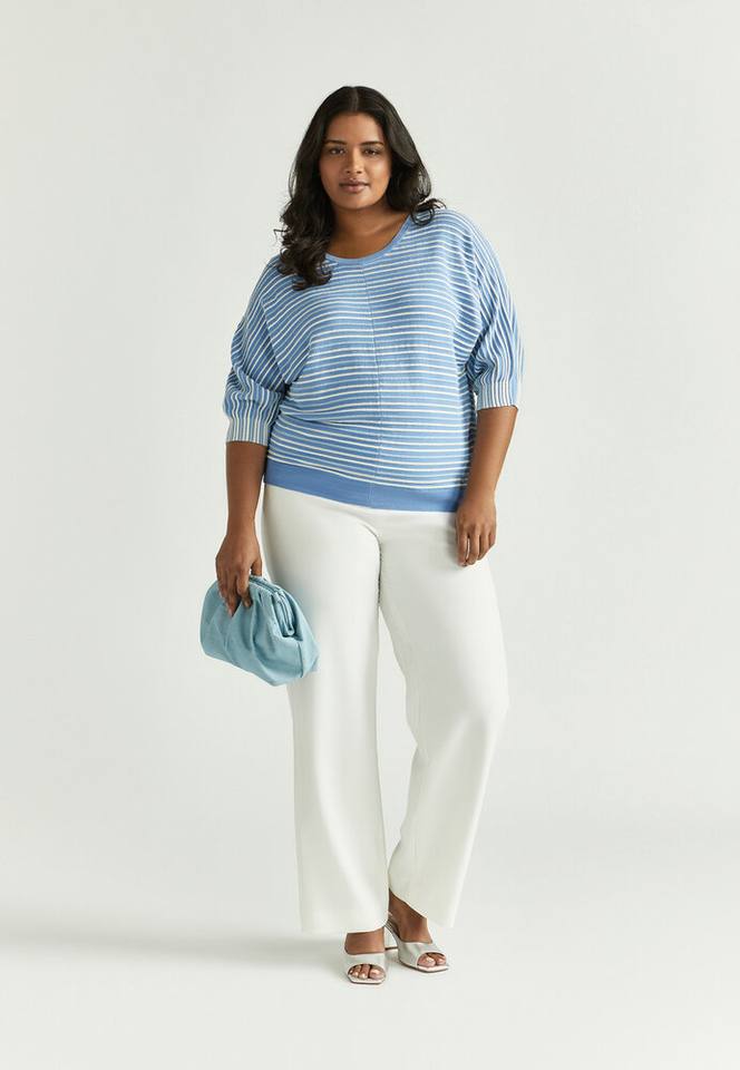 Blauwe gestreepte trui met glitteredraad Gaboni Xandres