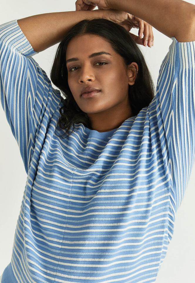 Blauwe gestreepte trui met glitteredraad Gaboni Xandres