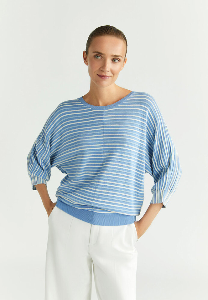 Blauwe gestreepte trui met glitteredraad Gaboni Xandres