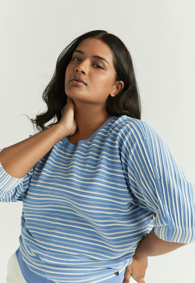 Blauwe gestreepte trui met glitteredraad Gaboni Xandres