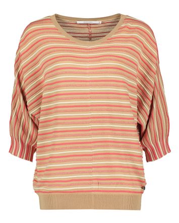 Zalmroze pull met multicolor gestreept motief Gaboni Xandres