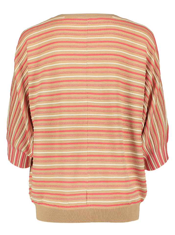 Zalmroze pull met multicolor gestreept motief Gaboni Xandres