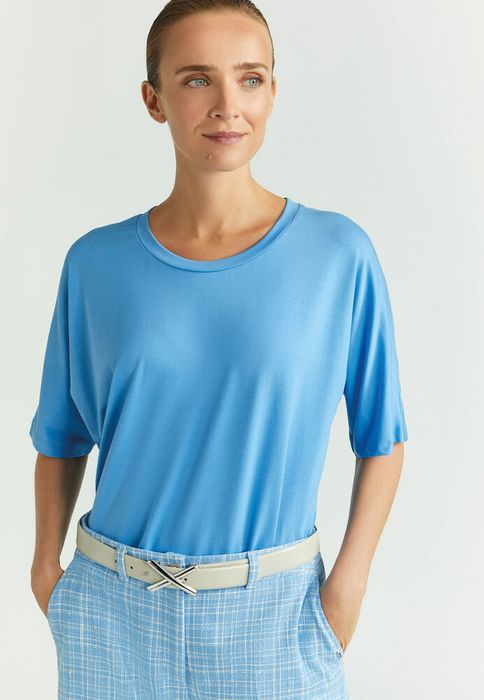 Blauwe t-shirt met band onderaan Frone Xandres