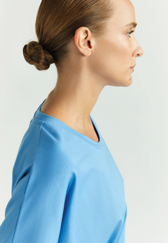 Blauwe t-shirt met band onderaan Frone Xandres