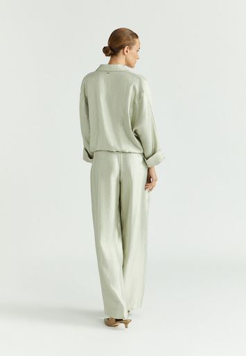 Taupe kleurige glanzende wijde broek met bandplooi Parmis Xandres