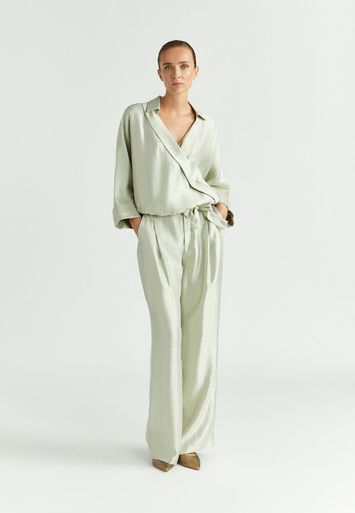 Taupe kleurige glanzende wijde broek met bandplooi Parmis Xandres