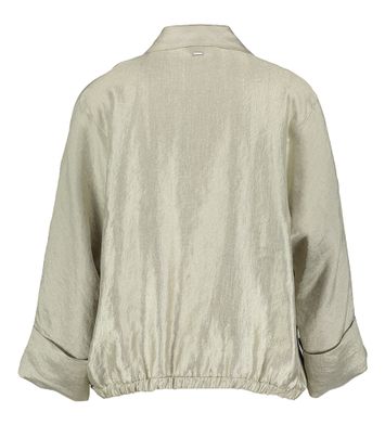 Taupe kleurige glanzende bloes met strop onderaan Hester Xandres