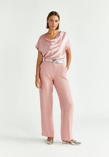 Roze zijden bloes met watervalkraag Hodina Xandres