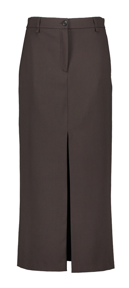 Bruine halflange rok met split  voor en achterkant Seventy 