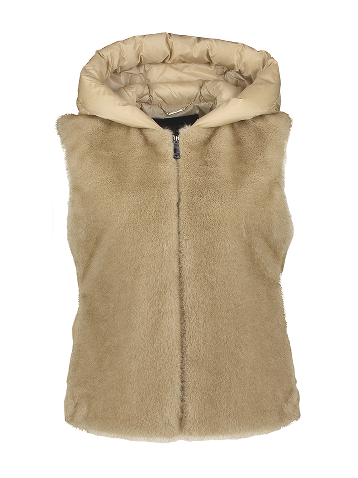 Faux fur bodywarmer met kap Seventy