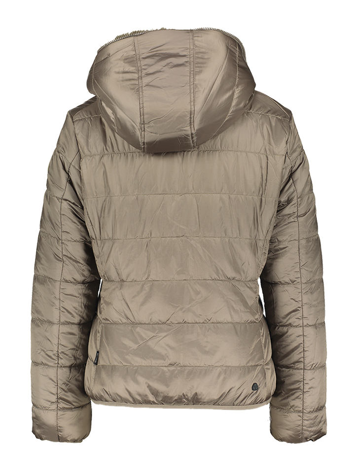 Kaki omkeerbare faux fur jas met rit sen kap Laila Fury Save The Duck