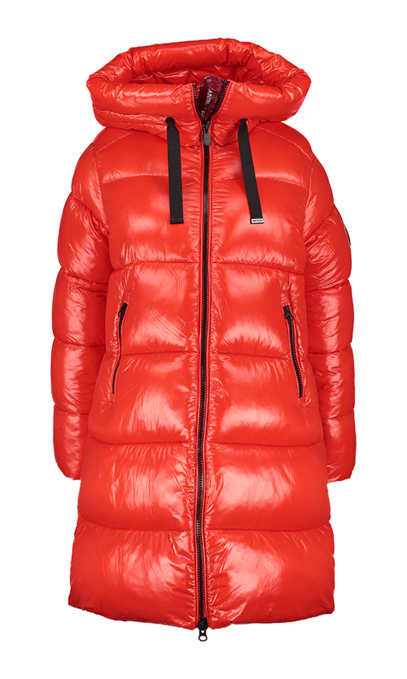 Rode lange puffer jas Isabel Love Save The Duck 