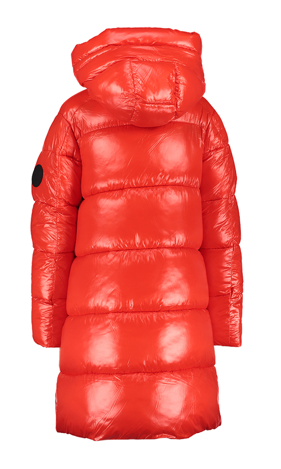 Rode lange puffer jas Isabel Love Save The Duck 