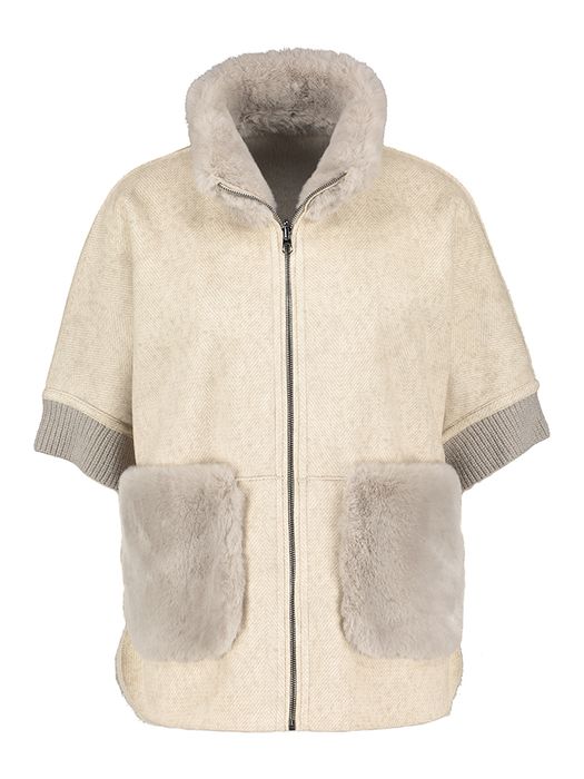 Beige jas met korte mouwen en namaak pels Audrey Milestone