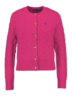 Fuchsia wollen kabelprint gilet met knopen Ralph Lauren