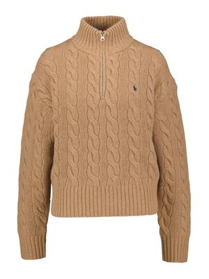Camel melange pull met rits Ralph Lauren