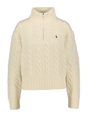 Ecru wollen gebreide kabeltrui Ralph Lauren