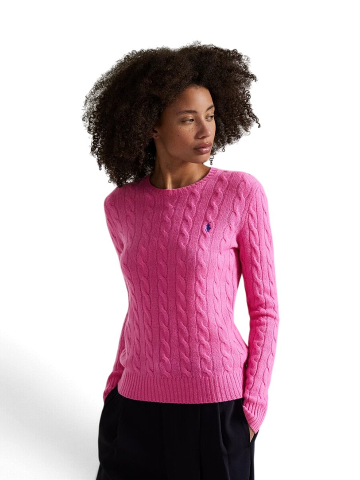 Fuchsia wollen kabelpull met ronde hals Ralph Lauren