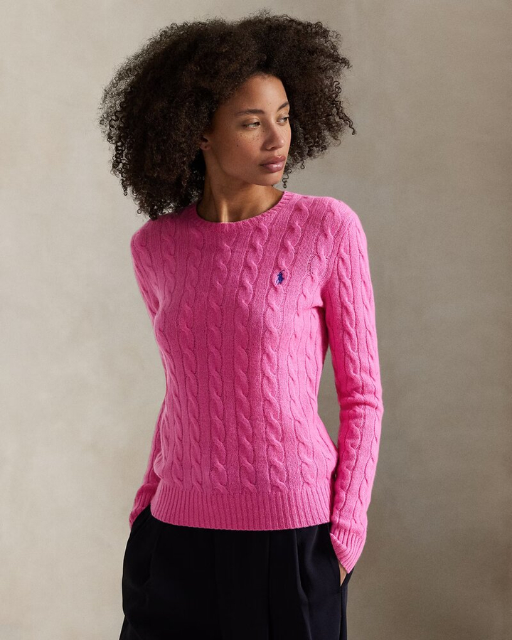 Fuchsia wollen kabelpull met ronde hals Ralph Lauren