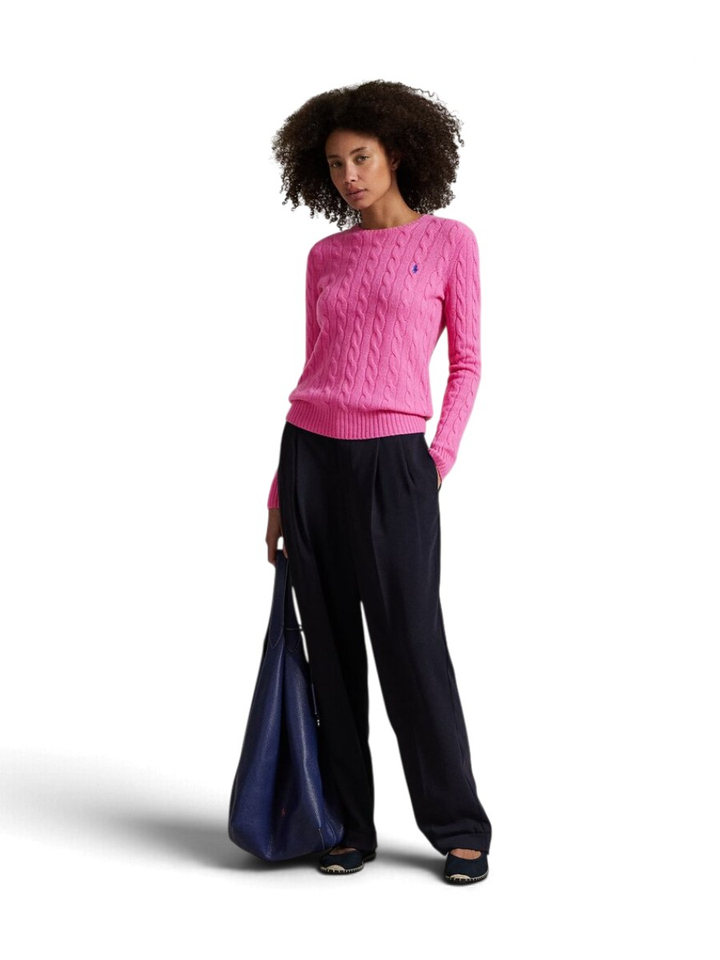 Fuchsia wollen kabelpull met ronde hals Ralph Lauren
