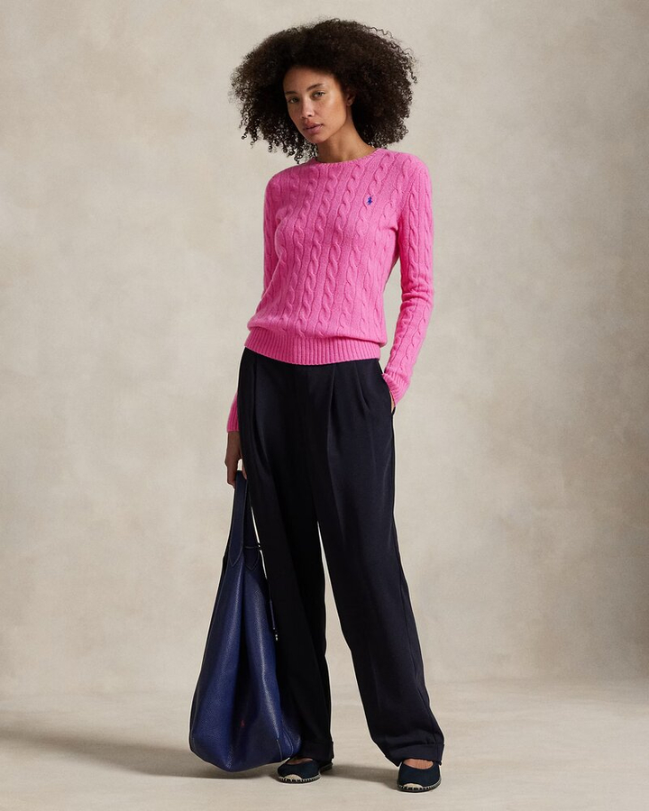 Fuchsia wollen kabelpull met ronde hals Ralph Lauren