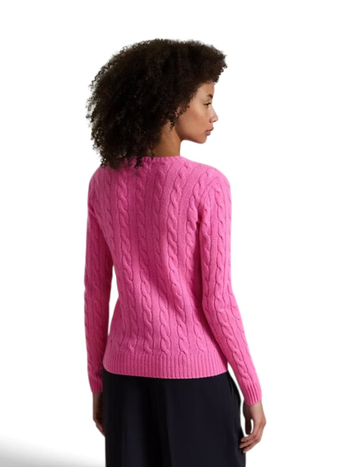 Fuchsia wollen kabelpull met ronde hals Ralph Lauren