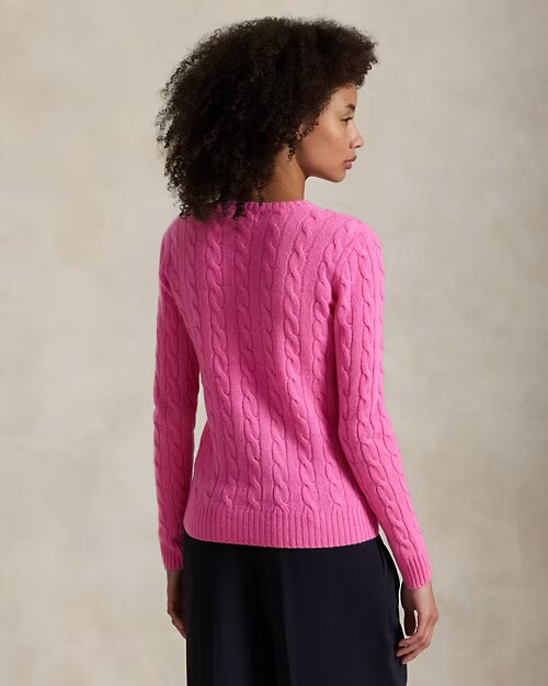 Fuchsia wollen kabelpull met ronde hals Ralph Lauren