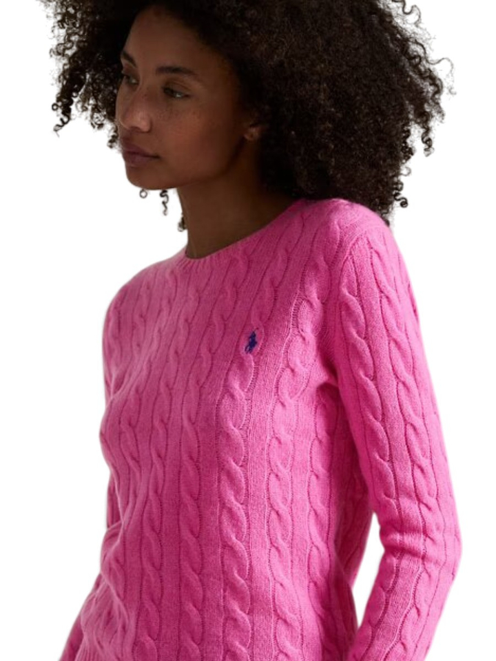 Fuchsia wollen kabelpull met ronde hals Ralph Lauren