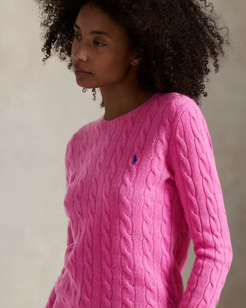 Fuchsia wollen kabelpull met ronde hals Ralph Lauren