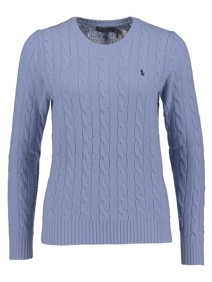 Blauwe trui met kabelmotief en merklogo Ralp Lauren 