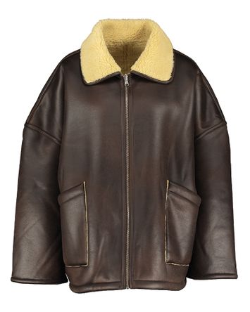Bruine oversized jas in mouton retourné Hestel Bellerose 