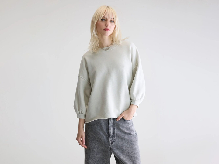 Greige katoenen sweater met driekwart mouwen Vicske Bellerose