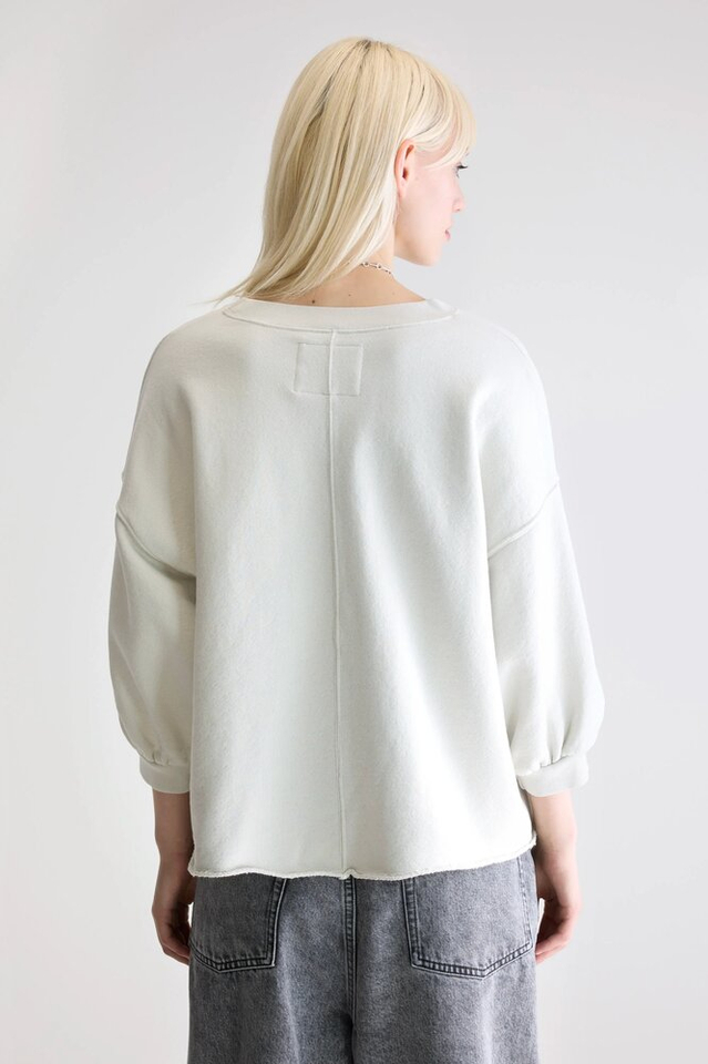 Greige katoenen sweater met driekwart mouwen Vicske Bellerose