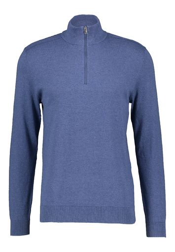 Blauwkleurige katoenen pull met korte rits Selected