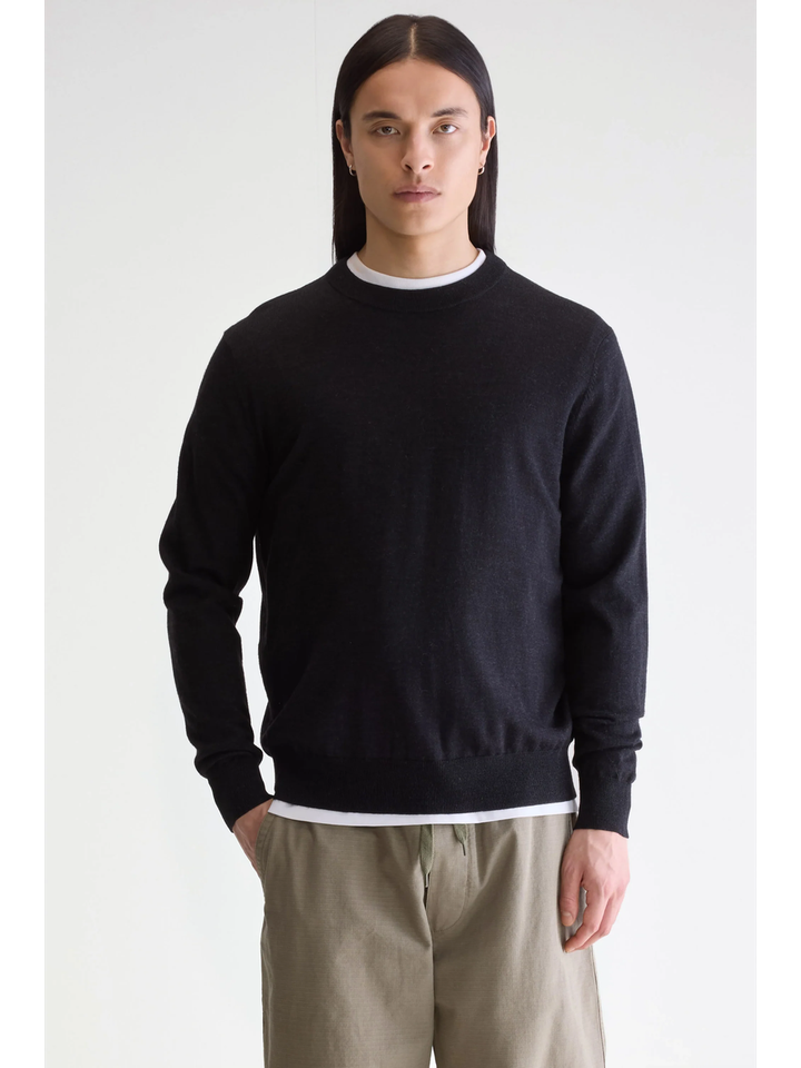 Donkerblauwe trui met ronde hals en lange mouwen Bellerose 