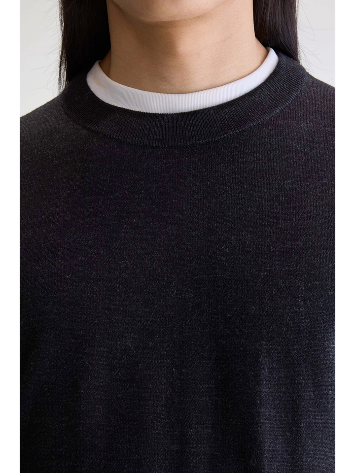 Donkerblauwe trui met ronde hals en lange mouwen Bellerose 