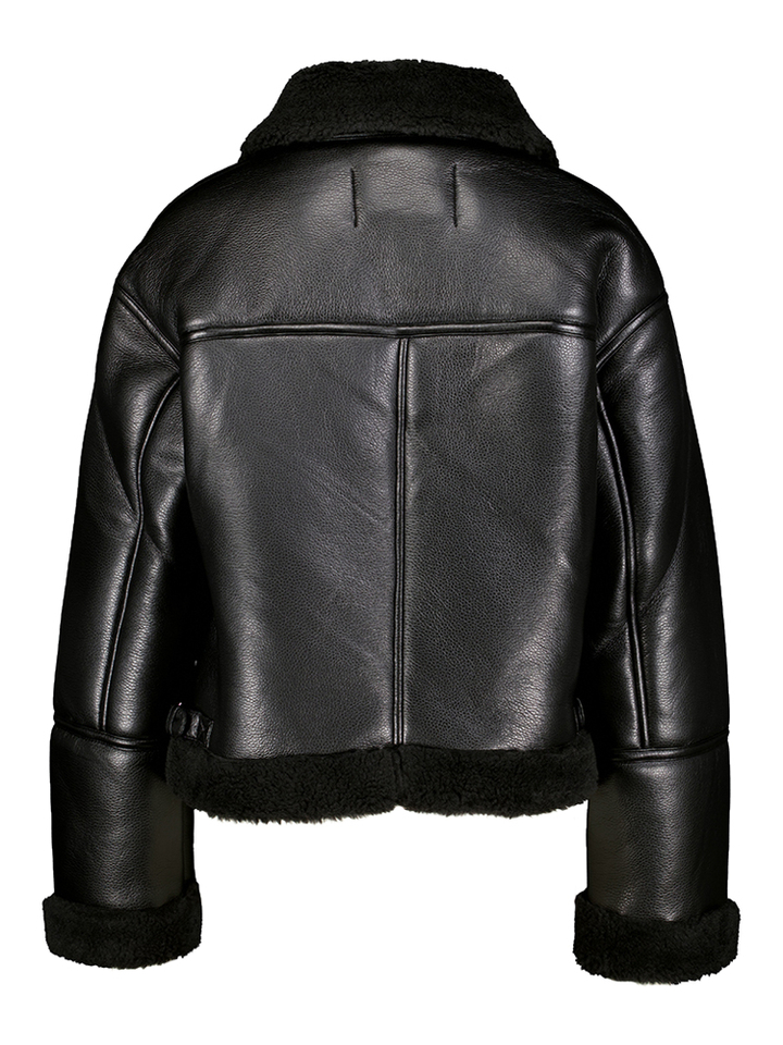 Zwarte jas in imitatieleer met teddy details Rocky Withblack 