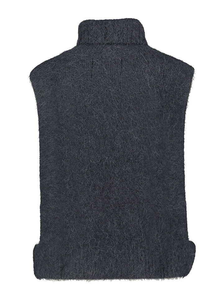 Blauwe wollen mouwloze trui 