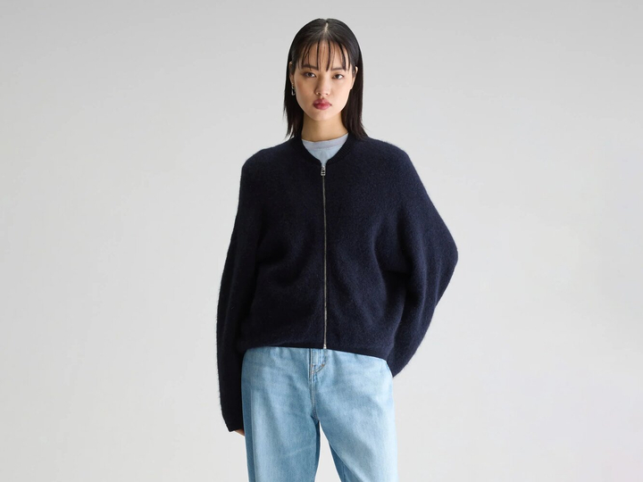 Blauwe losse trui met wol en alpaca Bellerose 